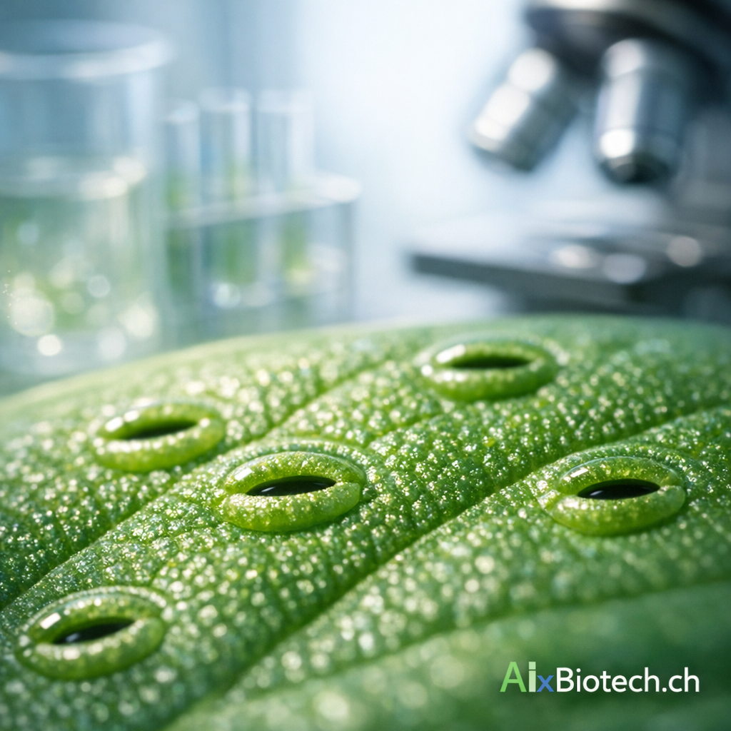 Macro view of leaf stomata on a green leaf surface